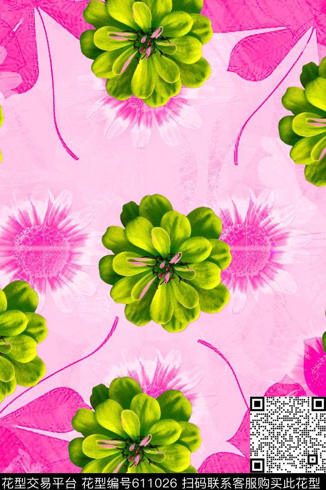 热带花卉时尚流行女装大花数码印花花型下载（图片编号: 611026） - 瓦栏（Walan）