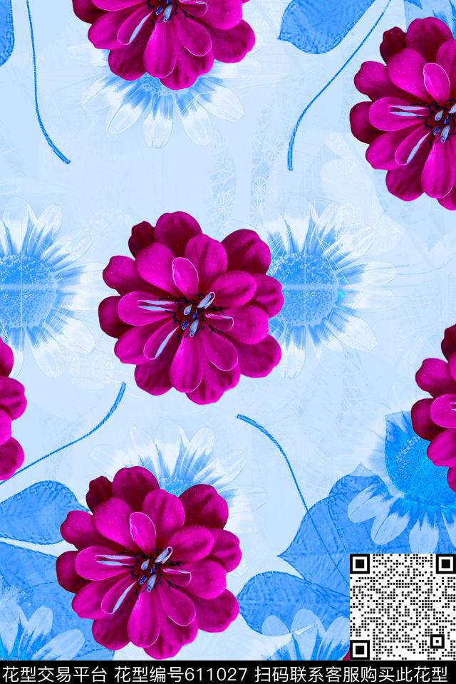 热带花卉时尚流行女装大花数码印花花型下载（图片编号: 611027） - 瓦栏（Walan）