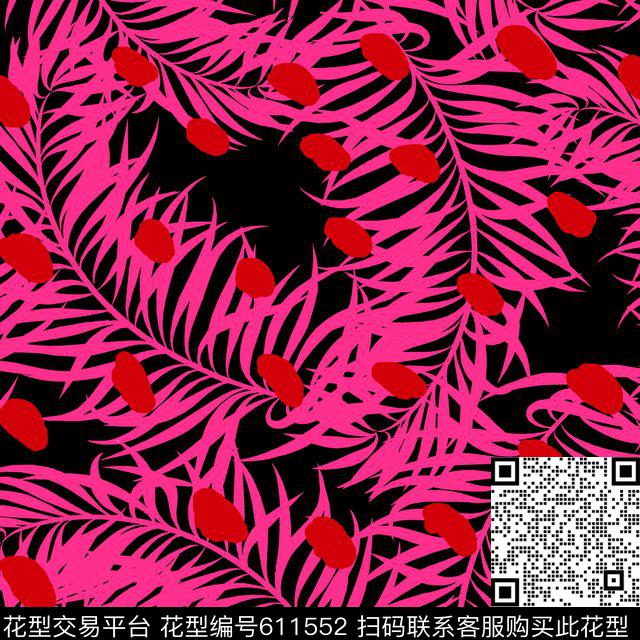 波点中树叶.jpg - 611552 - 棕榈叶 热带 时尚波点豹纹 - 数码印花花型 － 箱包花型设计 － 瓦栏
