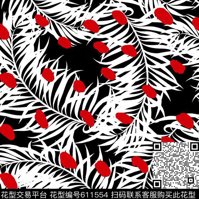 波点中树叶栏.jpg - 611554 - 棕榈叶 热带 时尚波点豹纹 - 数码印花花型 － 箱包花型设计 － 瓦栏