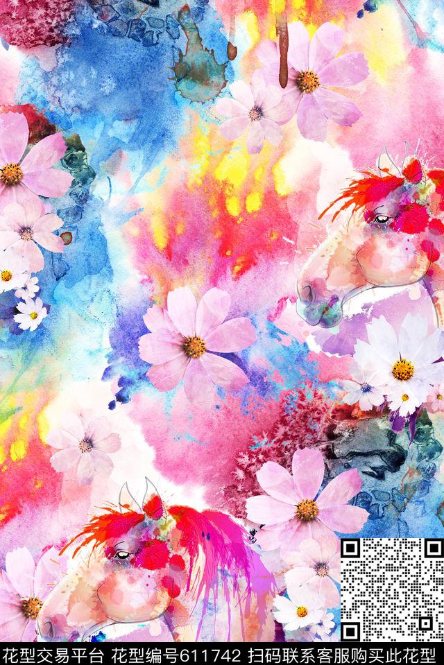 花卉花朵水彩数码印花花型下载（图片编号: 611742） - 瓦栏（Walan）