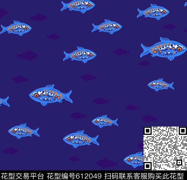 100.jpg - 612049 - 热带鱼 趣味 鱼 - 传统印花花型 － 女装花型设计 － 瓦栏