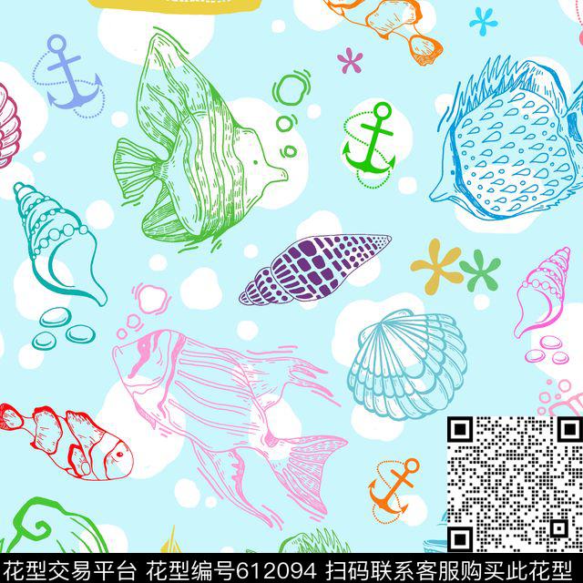 2014ZXQ0006 A版.jpg - 612094 - 海洋生物 鱼 - 传统印花花型 － 床品花型设计 － 瓦栏