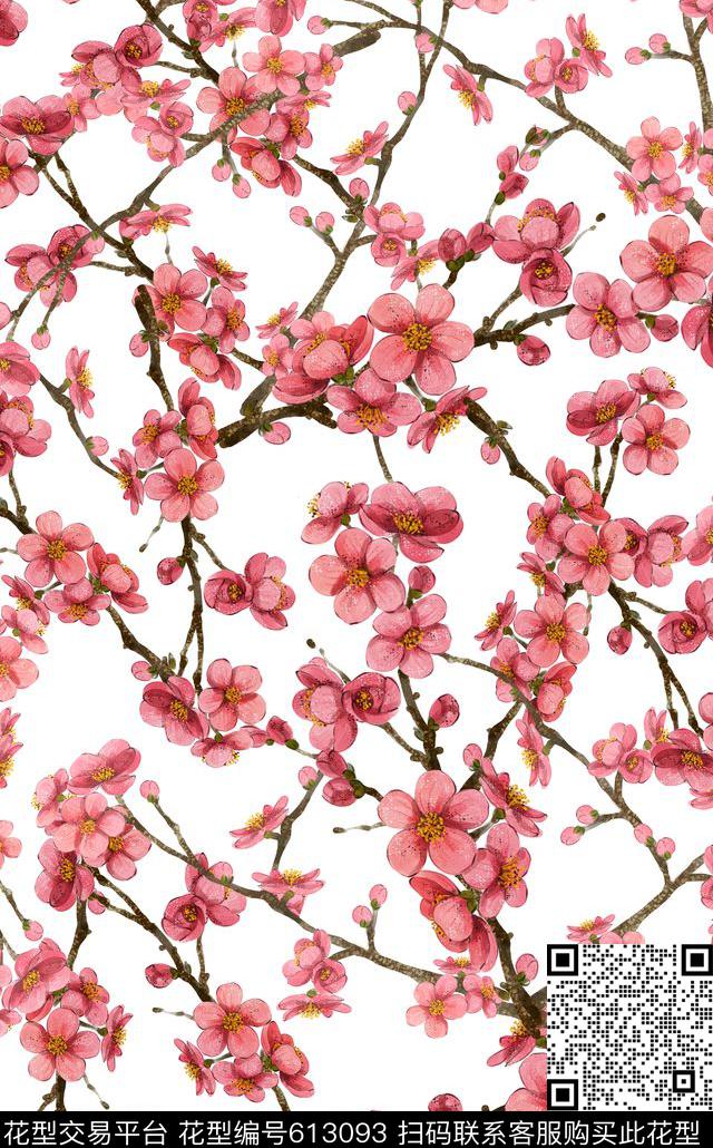 JPEG-23.jpg - 613093 - 中国风 水墨花 水彩花 - 数码印花花型 － 女装花型设计 － 瓦栏
