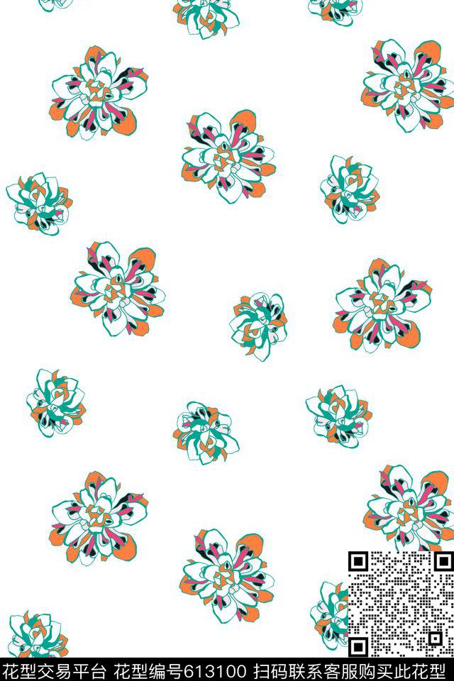花卉传统印花花型下载（图片编号: 613100） - 瓦栏（Walan）