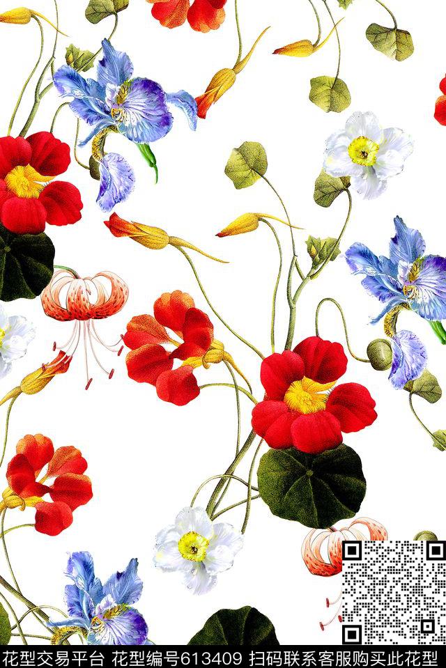 小清新小碎花花朵数码印花花型下载（图片编号: 613409） - 瓦栏（Walan）