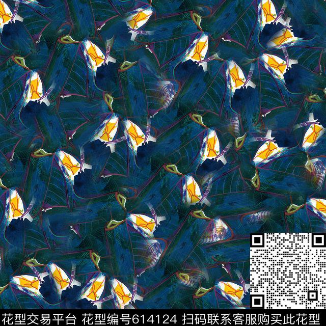 抽象几何油画数码印花花型下载（图片编号: 614124） - 瓦栏（Walan）