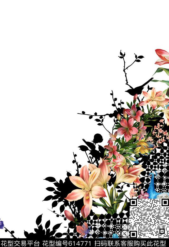 定位几何花卉印花花型下载（图片编号: 614771） - 瓦栏（Walan）