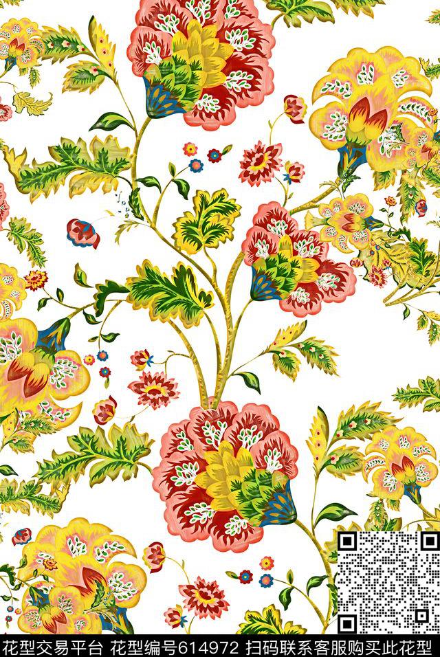 花纹藤条花卉数码印花花型下载（图片编号: 614972） - 瓦栏（Walan）