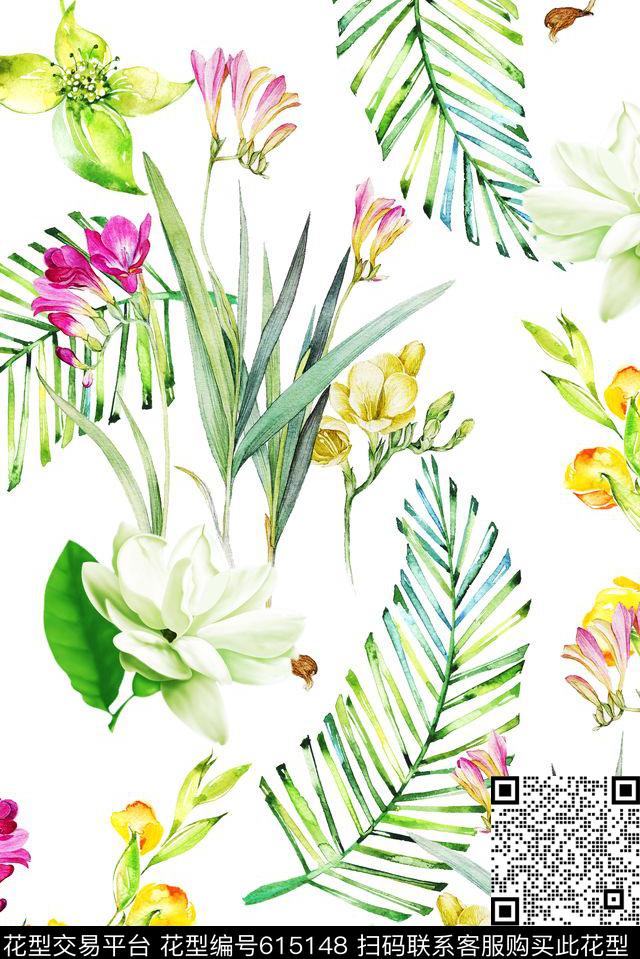 水彩花朵花卉数码印花花型下载（图片编号: 615148） - 瓦栏（Walan）