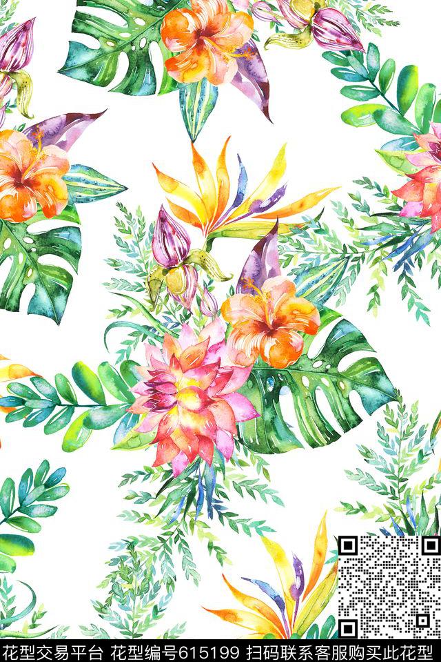 小碎花水彩花朵数码印花花型下载（图片编号: 615199） - 瓦栏（Walan）