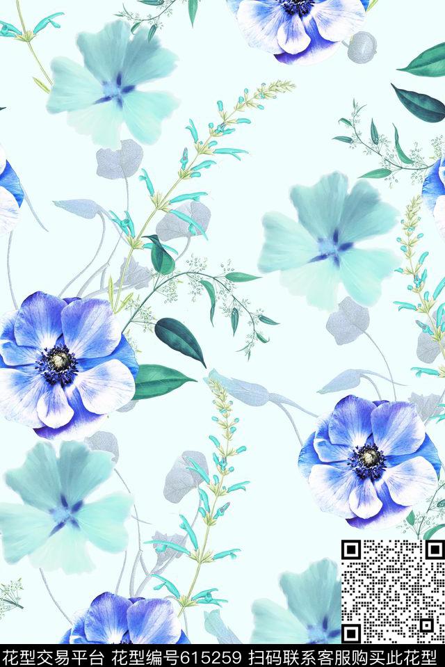 水彩小碎花花卉数码印花花型下载（图片编号: 615259） - 瓦栏（Walan）