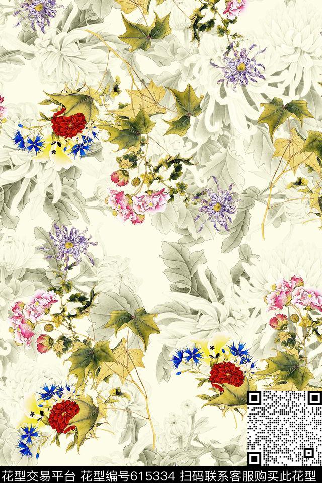 水彩花朵花卉数码印花花型下载（图片编号: 615334） - 瓦栏（Walan）