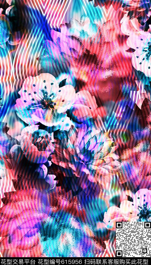 花卉、线条、艺术效果数码印花花型下载（图片编号: 615956） - 瓦栏（Walan）
