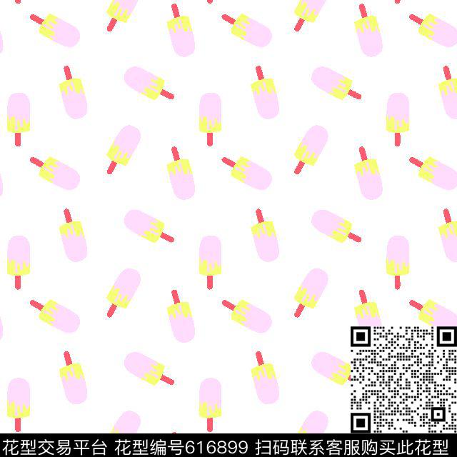 ice cream pattern 6-colorway2.tif - 616899 - 甜美 漫画 趣味 - 传统印花花型 － 童装花型设计 － 瓦栏