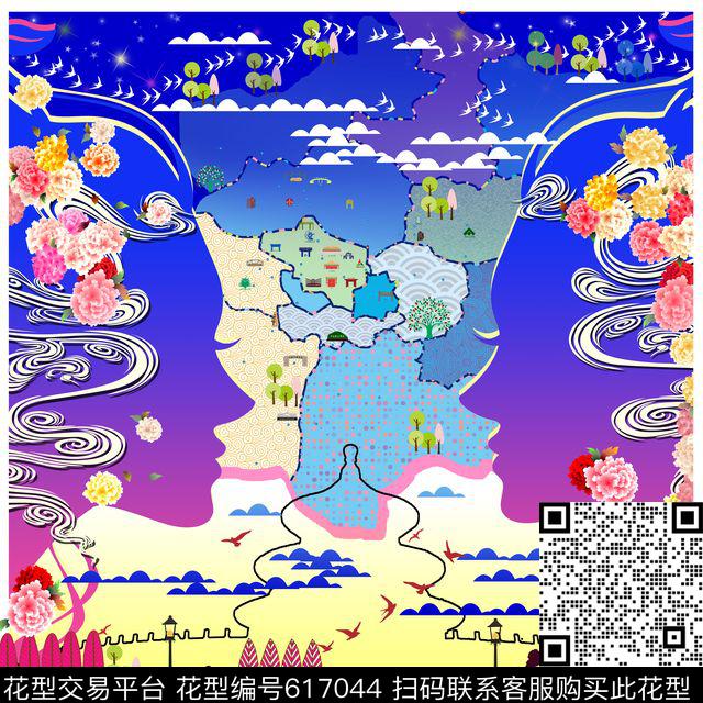 方巾丝巾风景人物数码印花花型下载（图片编号: 617044） - 瓦栏（Walan）