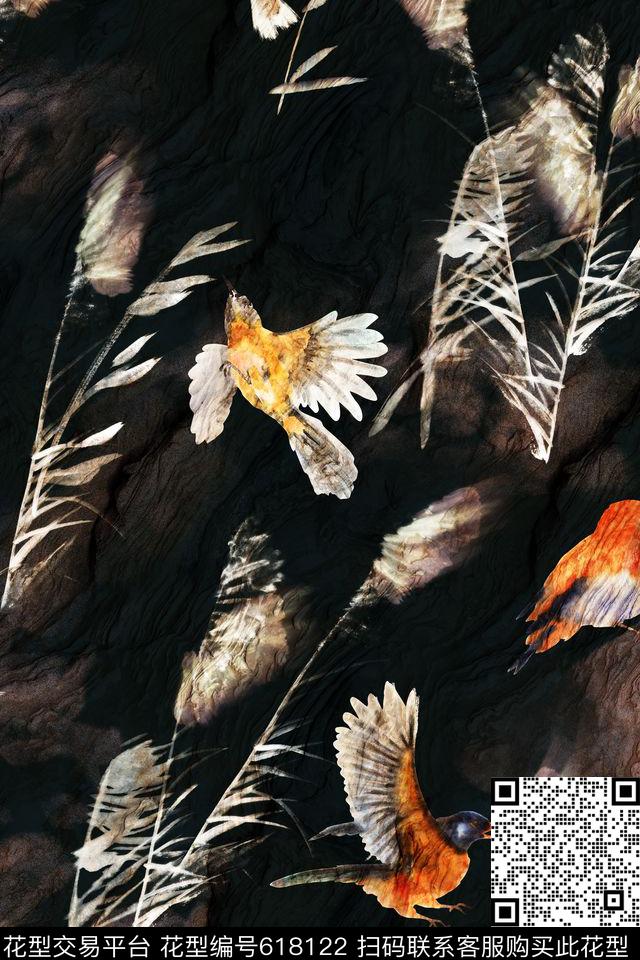 芦苇男装中国风数码印花花型下载（图片编号: 618122） - 瓦栏（Walan）
