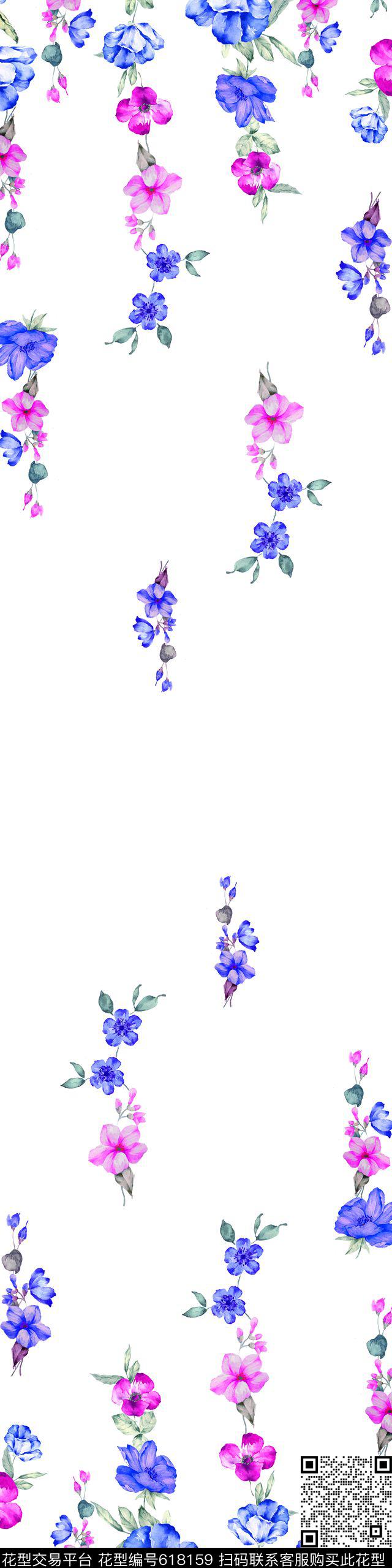 j-3210.jpg - 618159 - 双边定位 手绘花 围巾花型 - 数码印花花型 － 女装花型设计 － 瓦栏