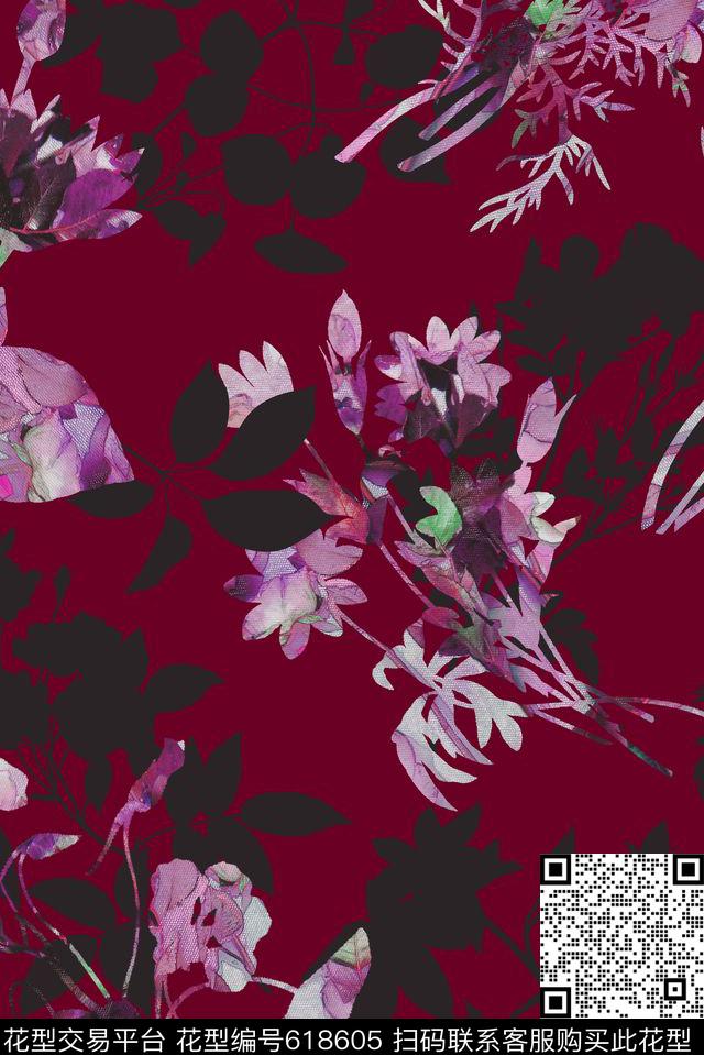 手绘花卉韩版花卉乱花数码印花花型下载（图片编号: 618605） - 瓦栏（Walan）