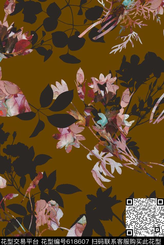 手绘花卉韩版花卉乱花数码印花花型下载（图片编号: 618607） - 瓦栏（Walan）