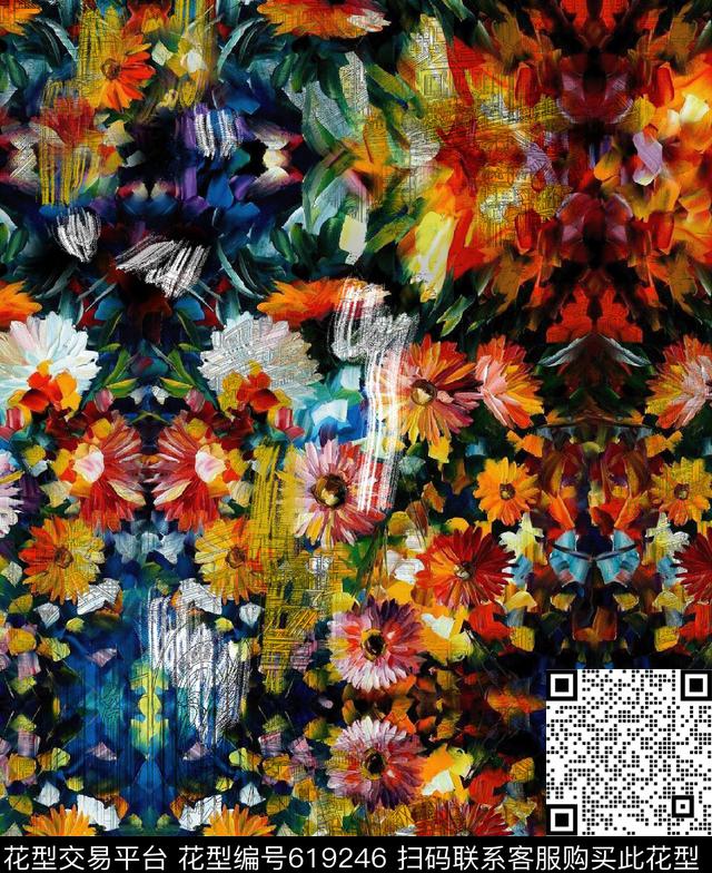 印花花卉色块油画数码印花花型下载（图片编号: 619246） - 瓦栏（Walan）