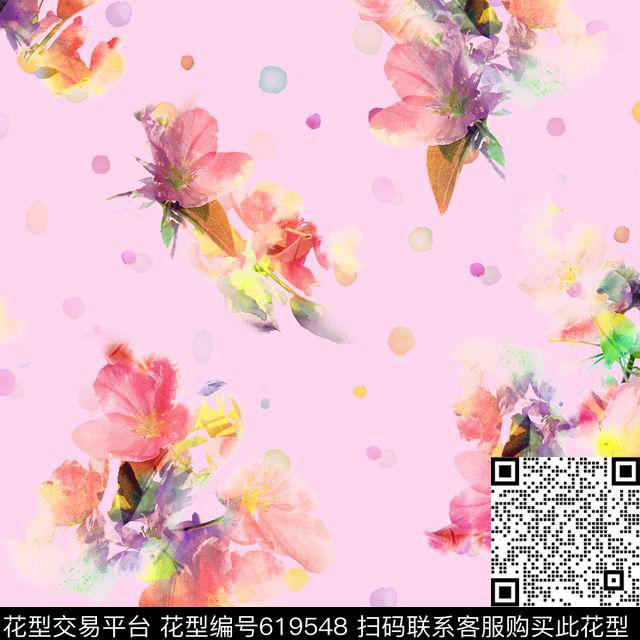花卉墨点清爽数码印花花型下载（图片编号: 619548） - 瓦栏（Walan）
