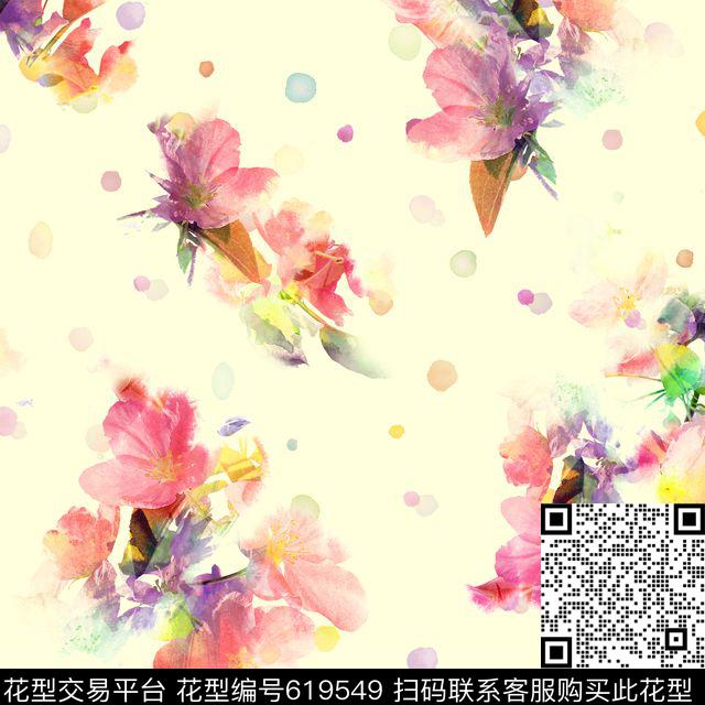花卉墨点清爽数码印花花型下载（图片编号: 619549） - 瓦栏（Walan）