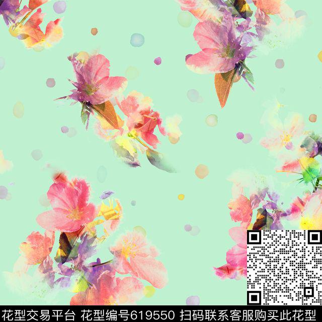 花卉墨点清爽数码印花花型下载（图片编号: 619550） - 瓦栏（Walan）