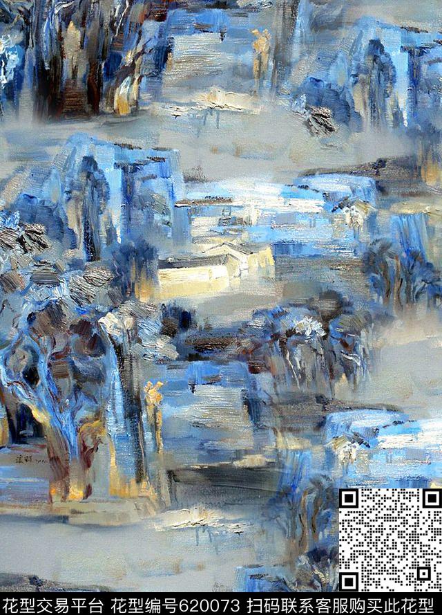 雪山油画山川数码印花花型下载（图片编号: 620073） - 瓦栏（Walan）