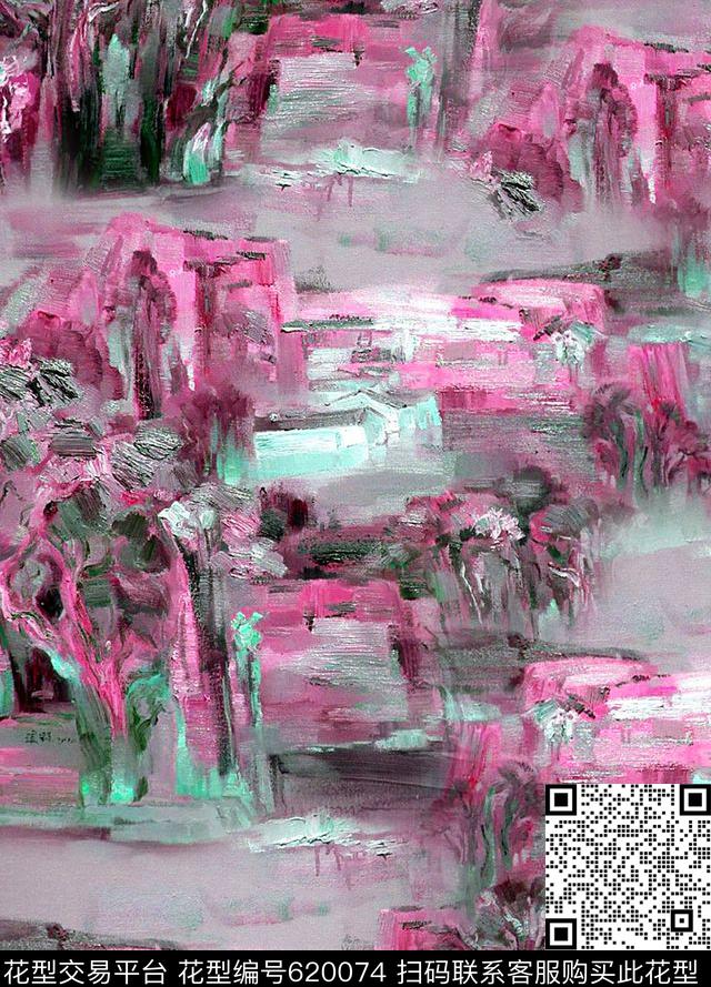 雪山油画山川数码印花花型下载（图片编号: 620074） - 瓦栏（Walan）