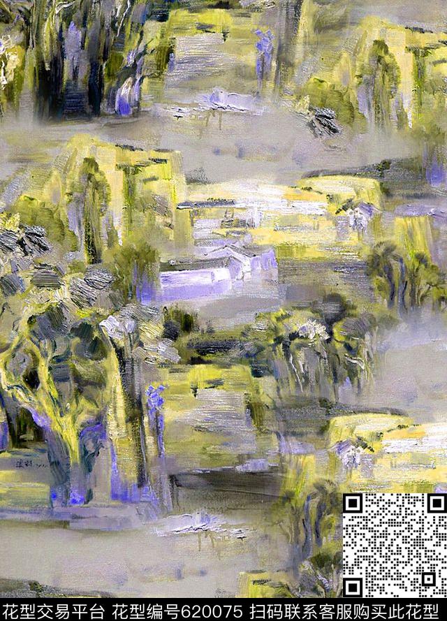 雪山油画山川数码印花花型下载（图片编号: 620075） - 瓦栏（Walan）