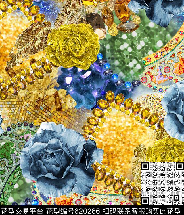 N-0365.jpg - 620266 - 满版 钻石 花卉 - 数码印花花型 － 女装花型设计 － 瓦栏