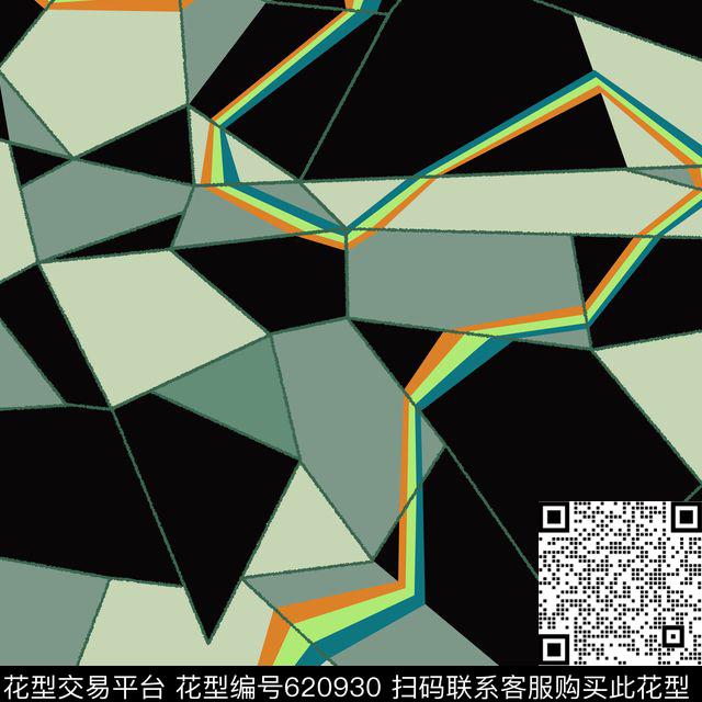 几何方巾4.jpg - 620930 - 夕 3D 色块 - 传统印花花型 － 方巾花型设计 － 瓦栏