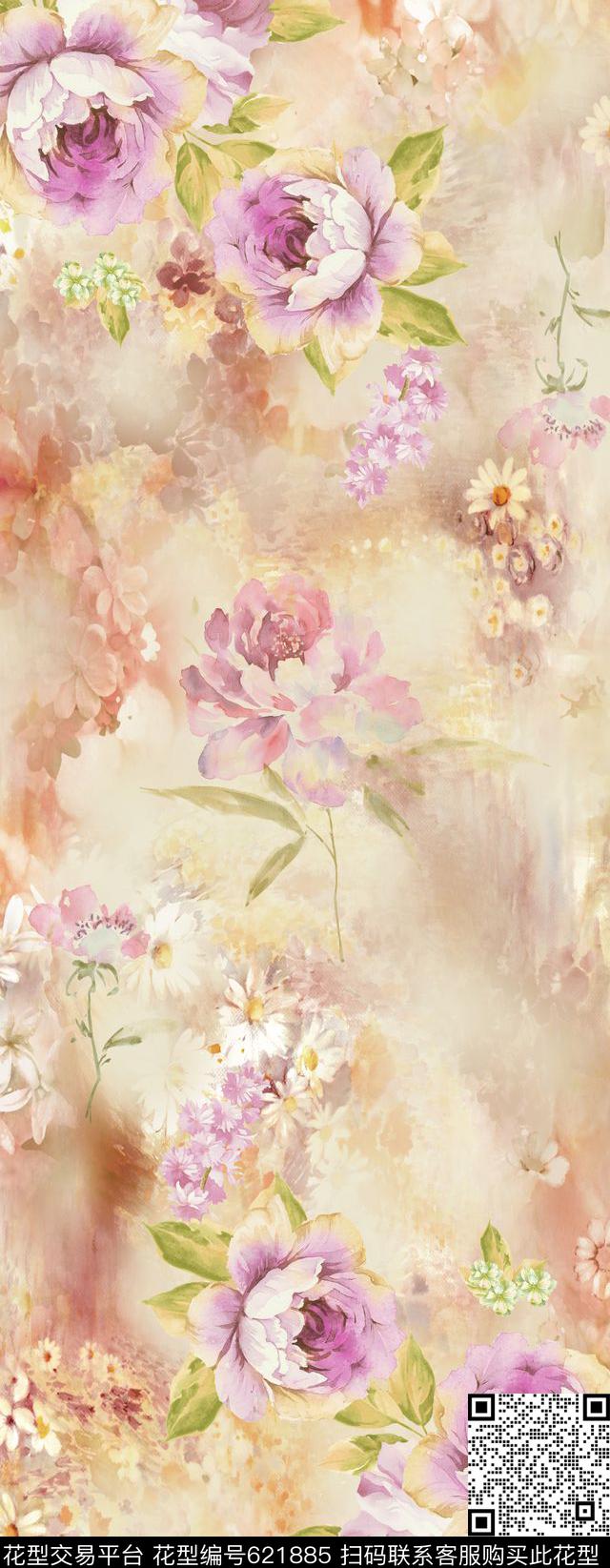 125.jpg - 621885 - 花朵 花卉 长巾 - 数码印花花型 － 长巾花型设计 － 瓦栏