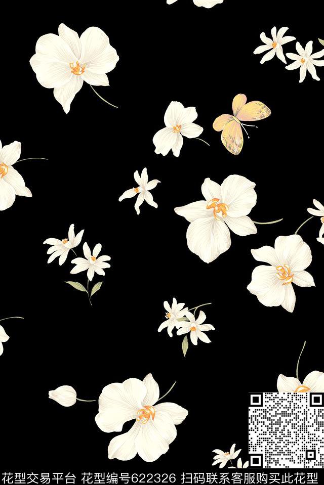 干净手绘花卉数码印花花型下载（图片编号: 622326） - 瓦栏（Walan）