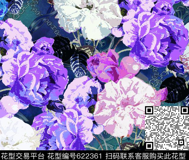 牡丹花卉水粉印花花型下载（图片编号: 622361） - 瓦栏（Walan）