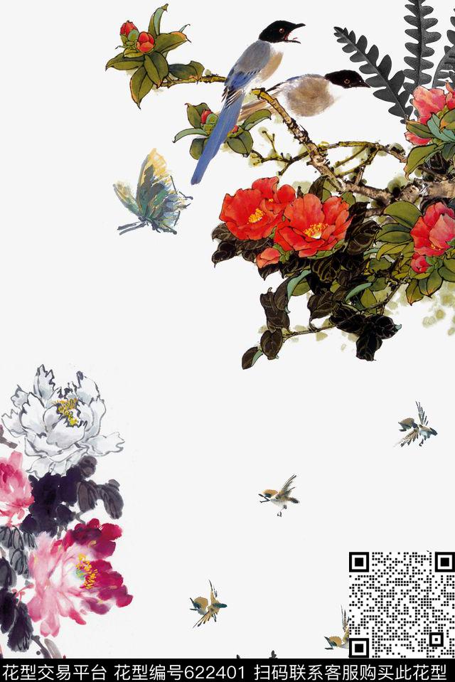 中国风工笔牡丹数码印花花型下载（图片编号: 622401） - 瓦栏（Walan）