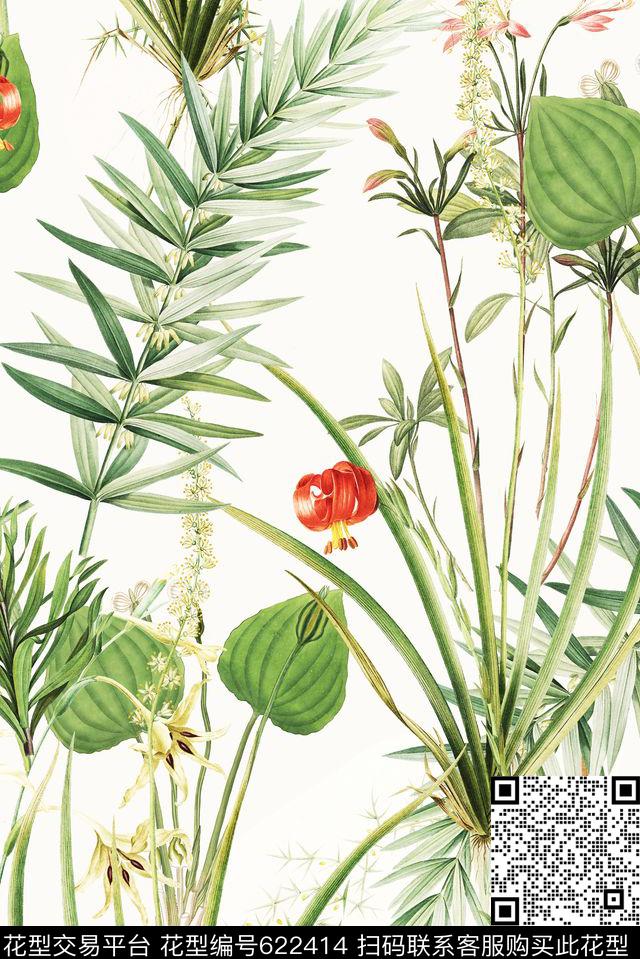 小清新小碎花兰花数码印花花型下载（图片编号: 622414） - 瓦栏（Walan）