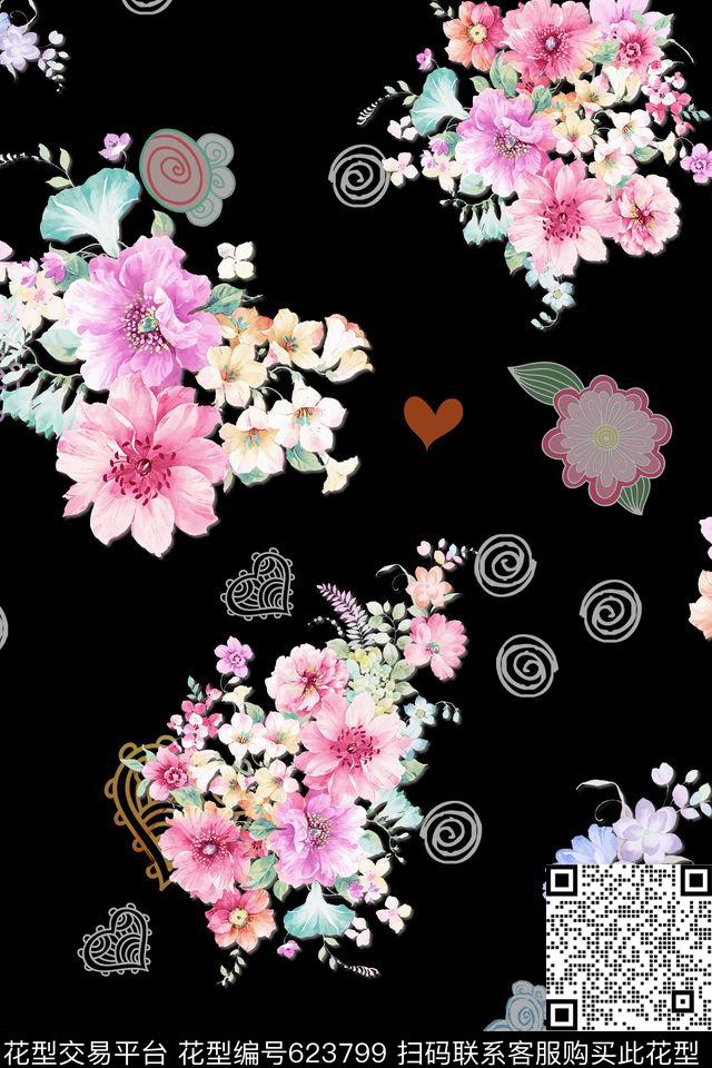 小碎花乱花花卉数码印花花型下载（图片编号: 623799） - 瓦栏（Walan）
