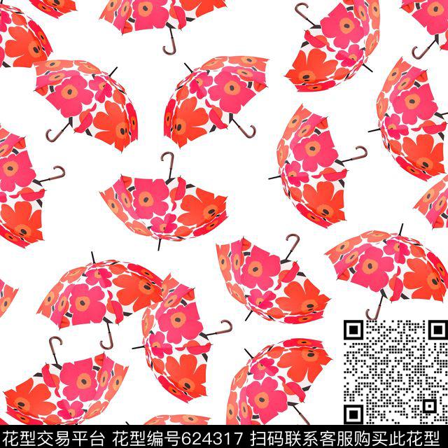 雨伞11hong.jpg - 624317 - 热带 趣味 可爱花卉 - 数码印花花型 － 女装花型设计 － 瓦栏