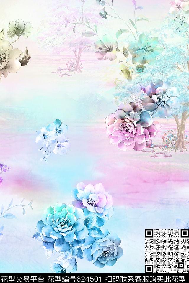 牡丹大花花朵数码印花花型下载（图片编号: 624501） - 瓦栏（Walan）
