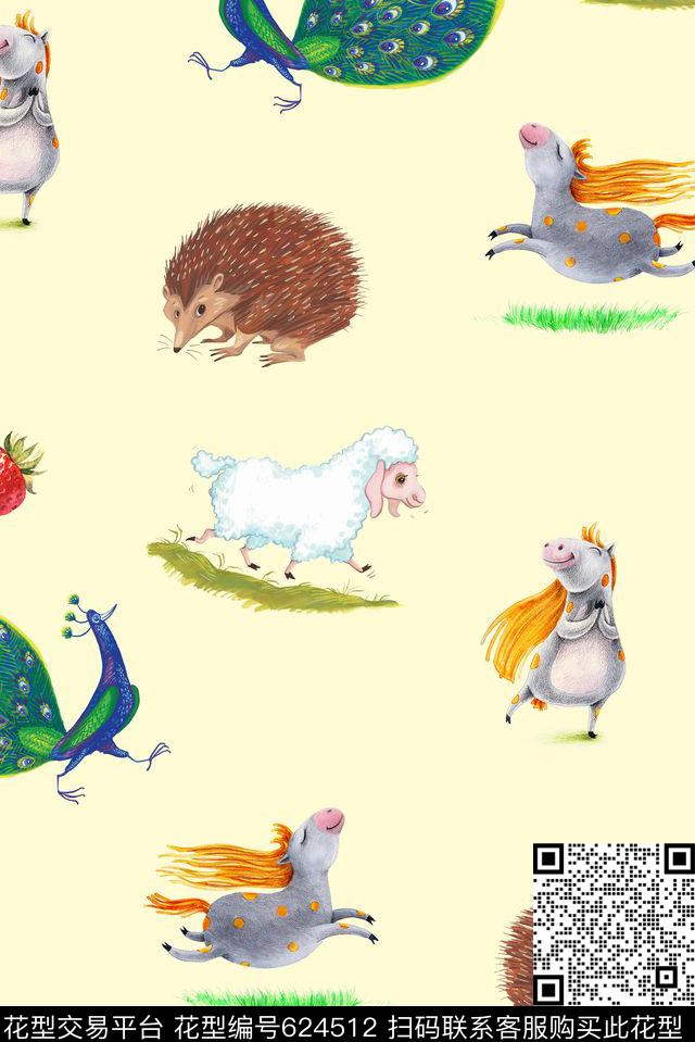 卡通动物手绘数码印花花型下载（图片编号: 624512） - 瓦栏（Walan）