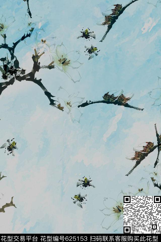 20160503001.jpg - 625153 - 花卉 蜜蜂 玉兰花 - 数码印花花型 － 女装花型设计 － 瓦栏
