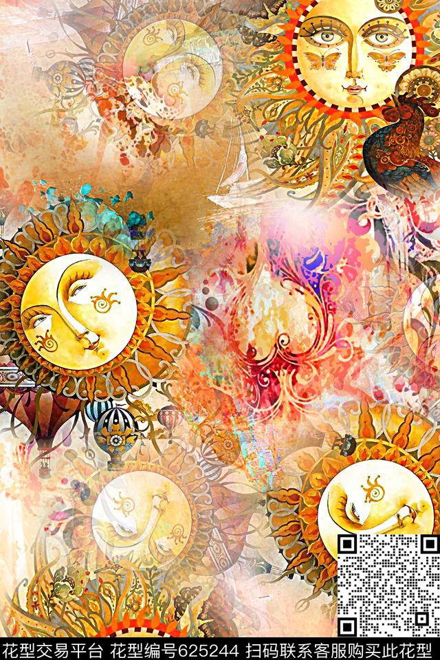 数码油画太阳.jpg - 625244 - 趣味 油画 太阳 - 数码印花花型 － 女装花型设计 － 瓦栏