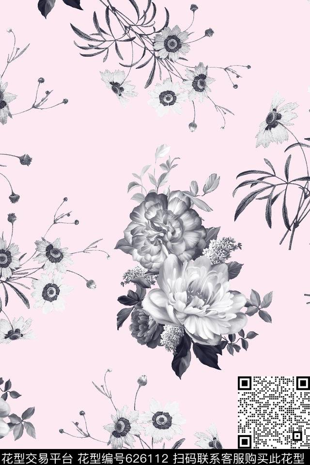 欧美黑白花朵05693.jpg - 626112 - 中国风 黑白花 花卉 - 数码印花花型 － 女装花型设计 － 瓦栏