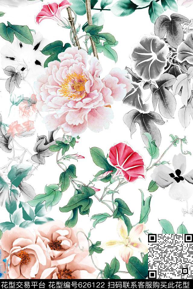 花朵花卉中国风数码印花花型下载（图片编号: 626122） - 瓦栏（Walan）