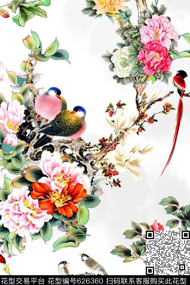 x-0260.jpg - 626360 - 民族风 中国风 工笔画 - 数码印花花型 － 女装花型设计 － 瓦栏