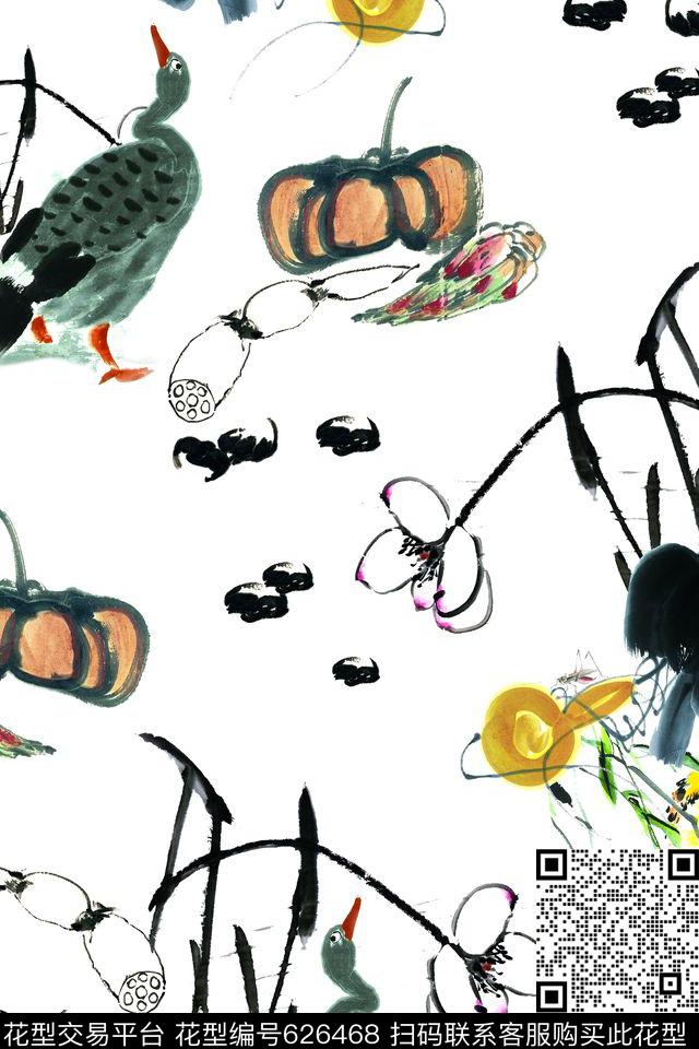 x-0262.jpg - 626468 - 民族风 中国风 水墨 - 数码印花花型 － 女装花型设计 － 瓦栏