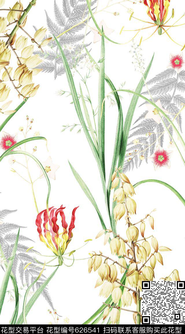 小碎花花鸟花朵数码印花花型下载（图片编号: 626541） - 瓦栏（Walan）