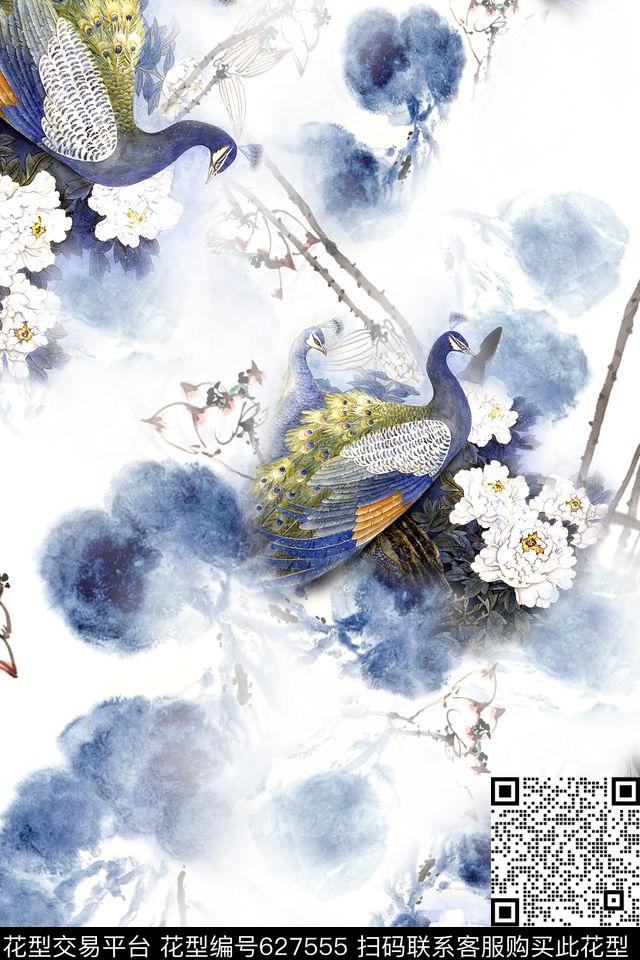 x-0266.jpg - 627555 - 民族风 中国风 水墨 - 数码印花花型 － 女装花型设计 － 瓦栏